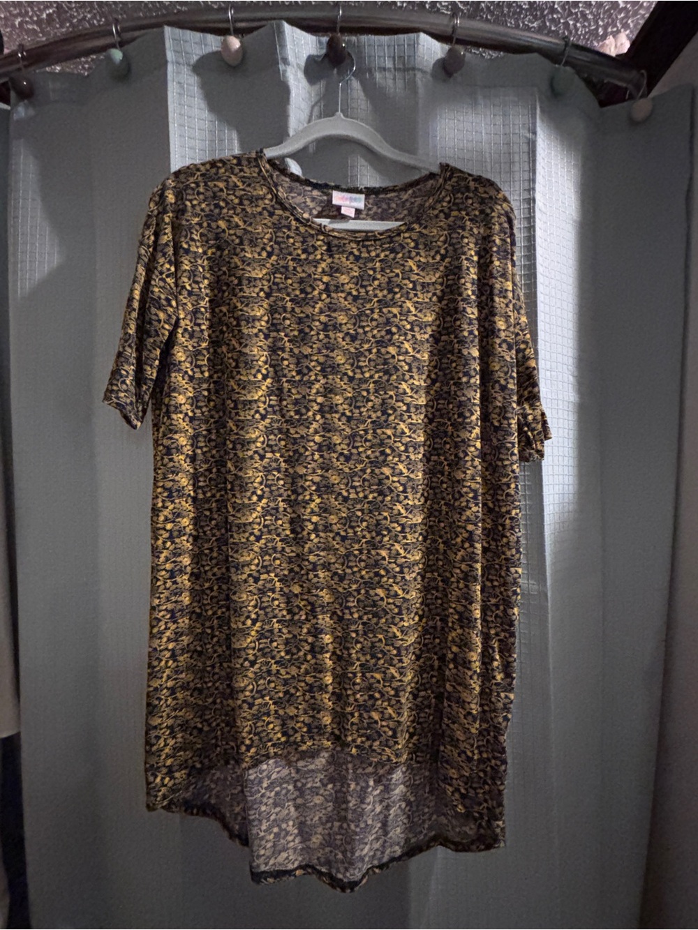 LuLaRoe Black and Mustard Short Sleeve High-Low Dress